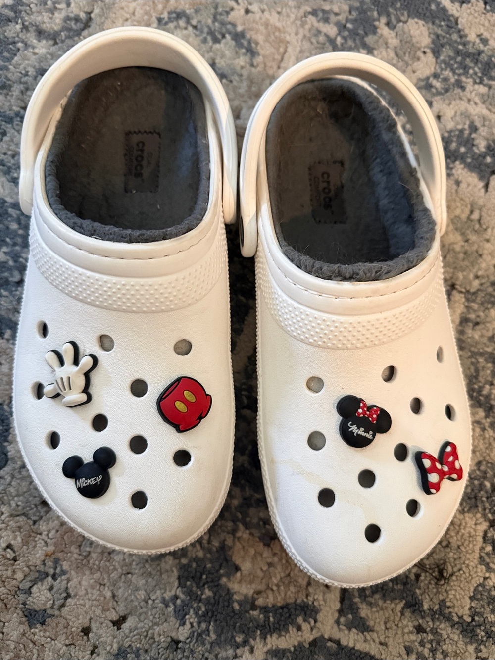 CROCS White Lined Clogs with Mickey Mouse Charms